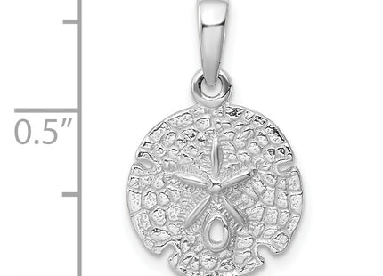De-Ani Sterling Silver Rhodium-Plated Polished and Textured Sand Dollar Pendant, 21.54 x 13.03mm
