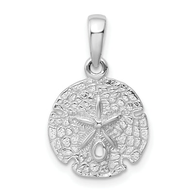 De-Ani Sterling Silver Rhodium-Plated Polished and Textured Sand Dollar Pendant, 21.54 x 13.03mm