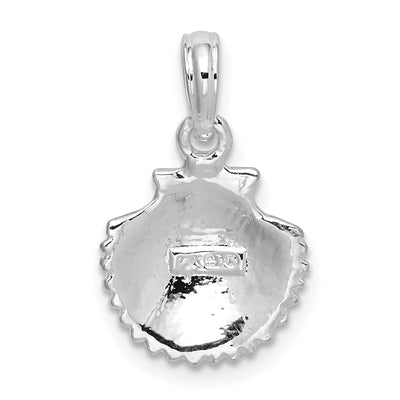 De-Ani Sterling Silver Rhodium-Plated Polished Scallop Shell Pendant, 19.4 x 11.74mm