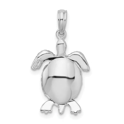 De-Ani Sterling Silver Rhodium-plated Polished 3D Moveable Sea Turtle Pendant