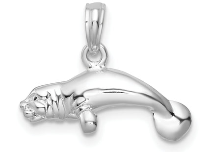 De-Ani Sterling Silver Rhodium-Plated Polished 3D Manatee Pendant