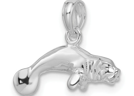 De-Ani Sterling Silver Rhodium-Plated Polished 3D Manatee Pendant