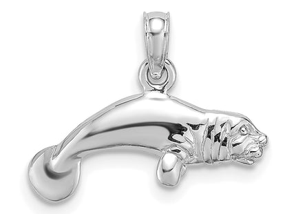 De-Ani Sterling Silver Rhodium-Plated Polished 3D Manatee Pendant