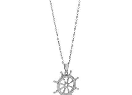 De-Ani Sterling Silver Rhodium-Plated Polished Cut-Out 3D Ships Wheel Pendant