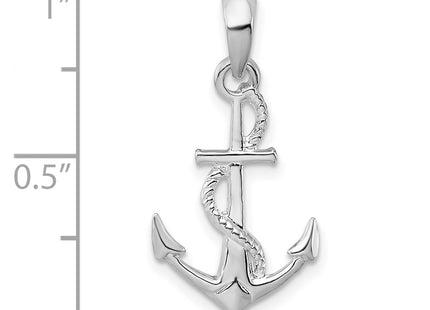 De-Ani Sterling Silver Rhodium-Plated Polished and Textured 3D Anchor with Rope Pendant