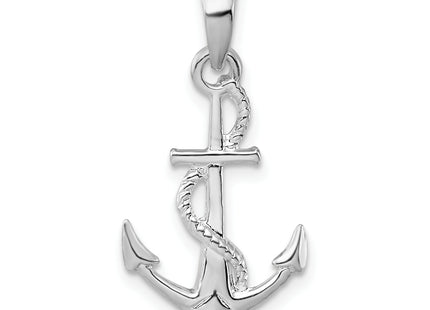 De-Ani Sterling Silver Rhodium-Plated Polished and Textured 3D Anchor with Rope Pendant