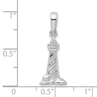 De-Ani Sterling Silver Rhodium-plated Polished 3D Cape Hatteras Lighthouse Pendant