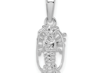 De-Ani Sterling Silver Rhodium-Plated Polished Small Florida Lobster Pendant, 22 x 8mm