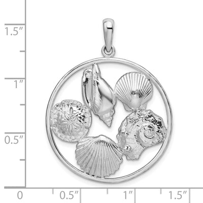 De-Ani Sterling Silver Rhodium-plated Polished Shells in Circle Pendant