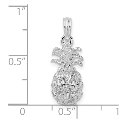 De-Ani Sterling Silver Rhodium-Plated Polished 3D Cut-Out Small Pineapple Pendant