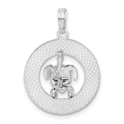 De-Ani Sterling Silver Rhodium-Plated Polished Bonaire Circle with Turtle Pendant
