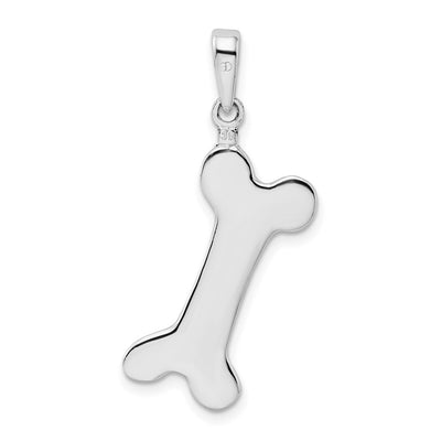 De-Ani Sterling Silver Rhodium-plated Polished Engraveable Dog Bone Pendant