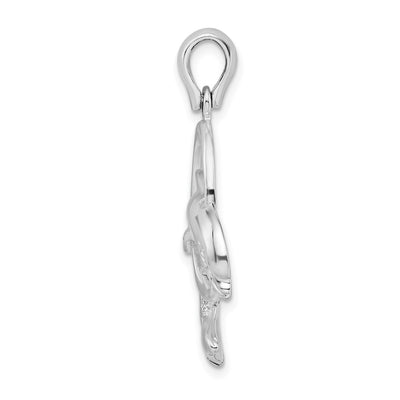 De-Ani Sterling Silver Rhodium-Plated Dolphin Jumping Thru Hoop Pendant