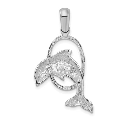De-Ani Sterling Silver Rhodium-Plated Dolphin Jumping Thru Hoop Pendant