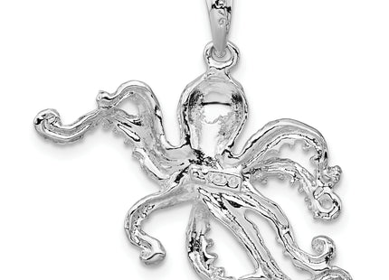 De-Ani Sterling Silver Rhodium-Plated Polished Textured Octopus Pendant