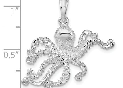 De-Ani Sterling Silver Rhodium-Plated Polished Textured Octopus Pendant