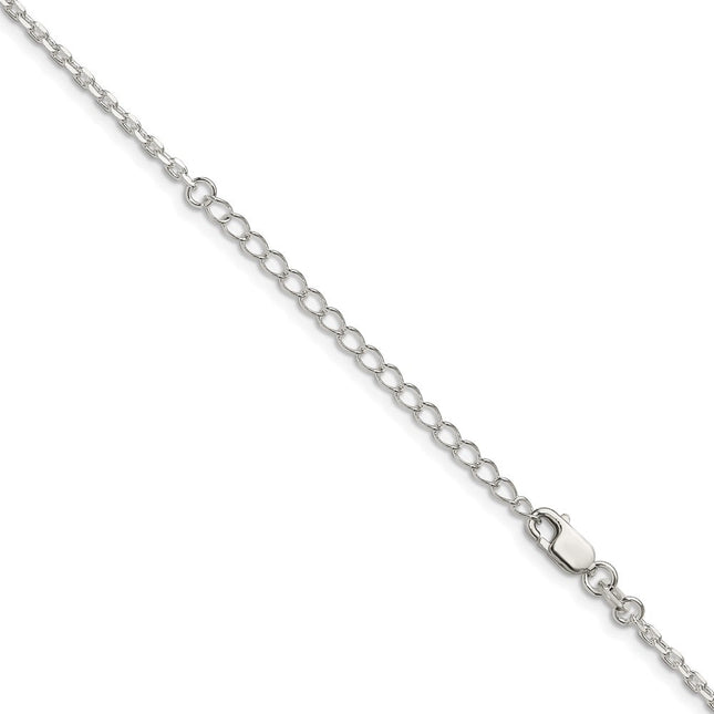 Sterling Silver Beveled Oval Cable Chain w/2in ext., 20 x 2mm