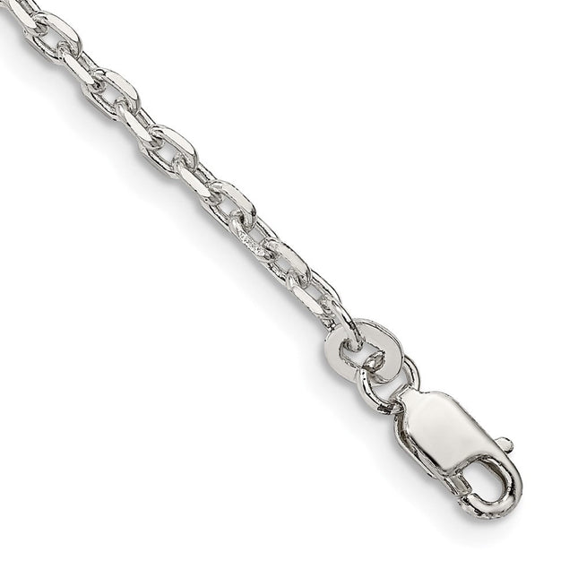 Sterling Silver Beveled Oval Cable Bracelet, 7 x 2.75mm