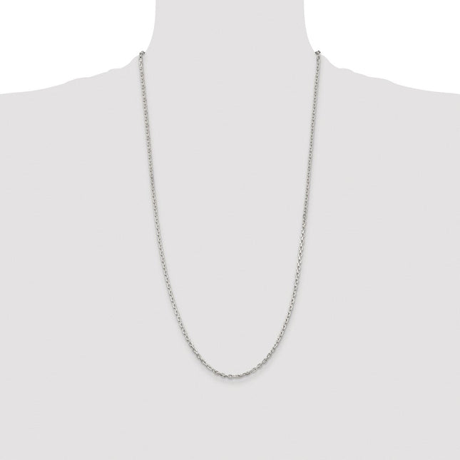 Sterling Silver Rhodium-plated Beveled Oval Cable Chain, 16 x 2.75mm