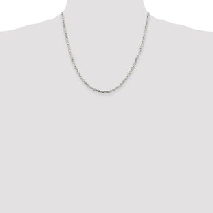 Sterling Silver Rhodium-plated Beveled Oval Cable Chain (Style QCA100R-20)