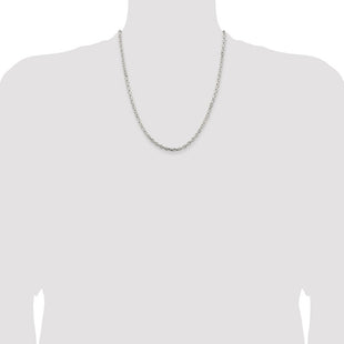 Sterling Silver Rhodium-plated Beveled Oval Cable Chain
