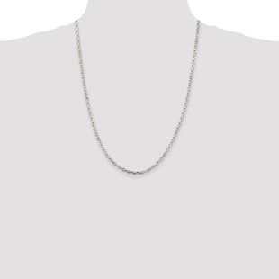 Sterling Silver Rhodium-plated Beveled Oval Cable Chain