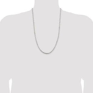 Sterling Silver Rhodium-plated Beveled Oval Cable Chain
