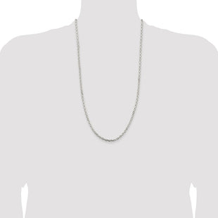 Sterling Silver Rhodium-plated Beveled Oval Cable Chain (Style QCA100R-28)