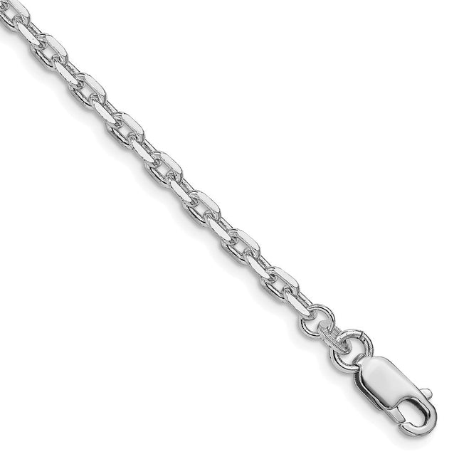 Sterling Silver Rhodium-plated Beveled Oval Cable Bracelet, 7 x 3.25mm