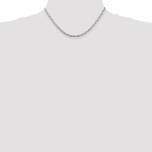 Sterling Silver Rhodium-plated Beveled Oval Cable Chain