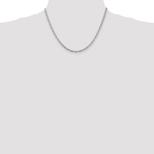 Sterling Silver Rhodium-plated Beveled Oval Cable Chain