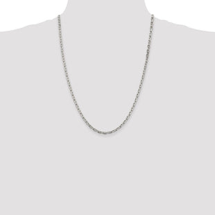 Sterling Silver Rhodium-plated Beveled Oval Cable Chain