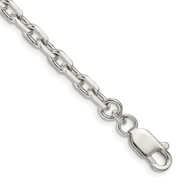 Sterling Silver Beveled Oval Cable Bracelet, 7 x 4.9mm