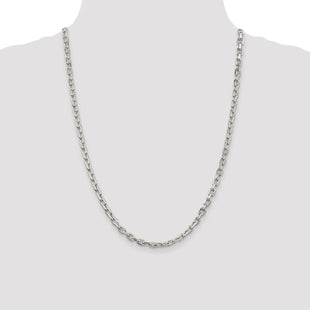 Sterling Silver Rhodium-plated Beveled Oval Cable Chain