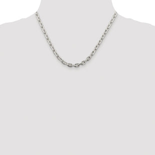 Sterling Silver Rhodium-plated Beveled Oval Cable Chain