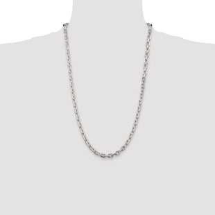 Sterling Silver Rhodium-plated Beveled Oval Cable Chain