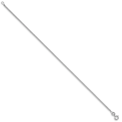 Sterling Silver Rhodium-plated Curb Chain Anklet, 9 x 1.5mm