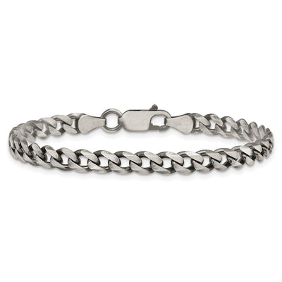 Sterling Silver Antiqued Curb Bracelet, 7 x 6mm