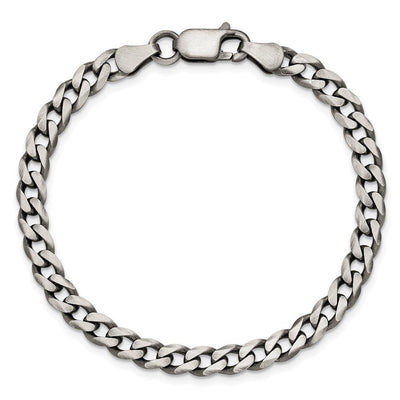 Sterling Silver Antiqued Curb Bracelet, 7 x 6mm