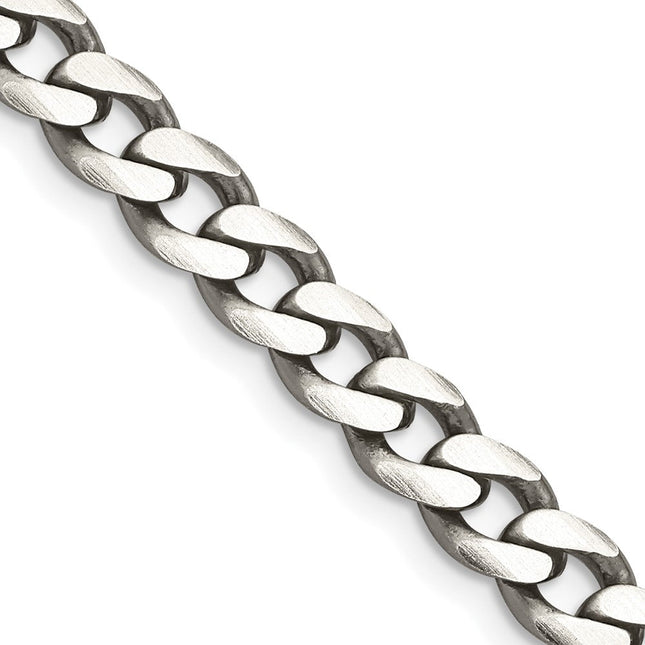 Sterling Silver Antiqued Curb Chain, 18 x 8.3mm