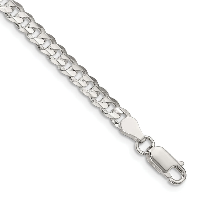 Sterling Silver Concave Beveled Curb Bracelet, 8 x 4.5mm