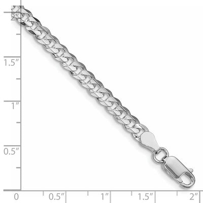 Sterling Silver Rhodium-plated Concave Beveled Curb Bracelet, 7 x 4.5mm