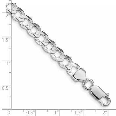 Sterling Silver Rhodium-plated Concave Beveled Curb Bracelet, 7 x 6.75mm
