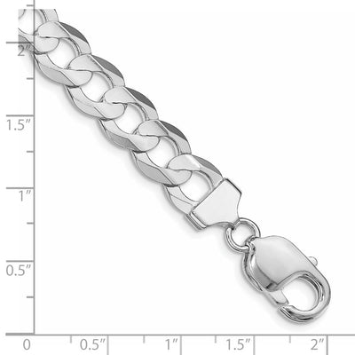 Sterling Silver Rhodium-plated Concave Beveled Curb Bracelet, 7 x 9.75mm