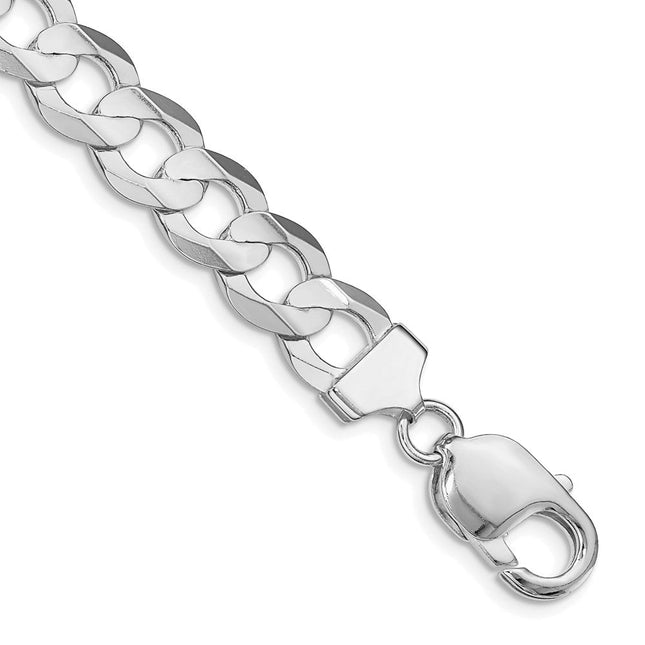 Sterling Silver Rhodium-plated Concave Beveled Curb Bracelet, 7 x 9.75mm