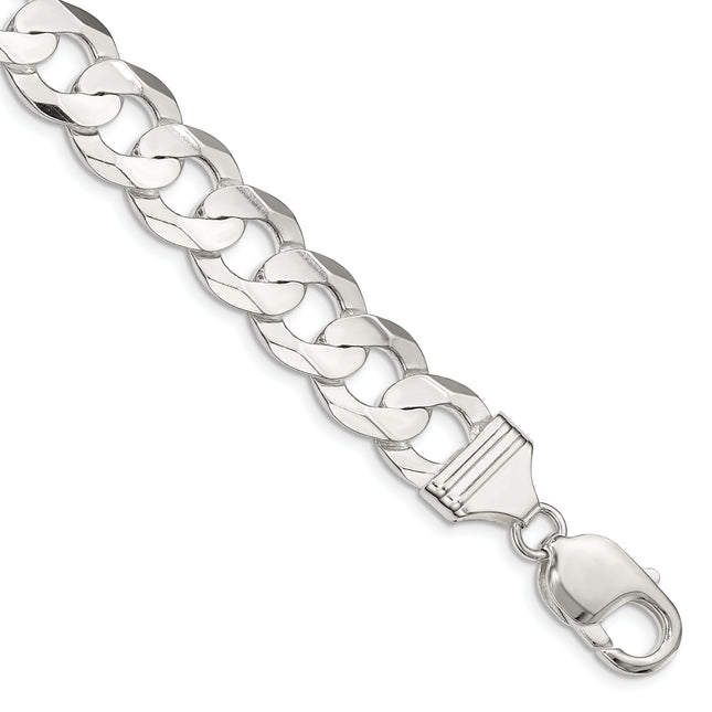 Sterling Silver Concave Beveled Curb Bracelet, 7 x 11.9mm