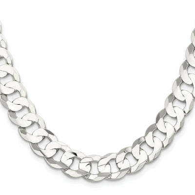 Sterling Silver Rhodium-plated Concave Beveled Curb Chain, 18 x 11.9mm