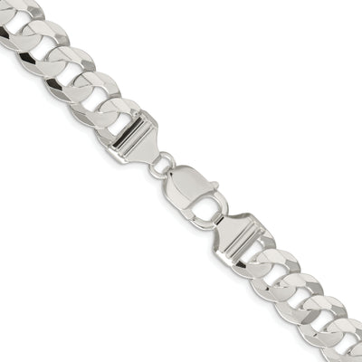 Sterling Silver Rhodium-plated Concave Beveled Curb Chain, 18 x 11.9mm