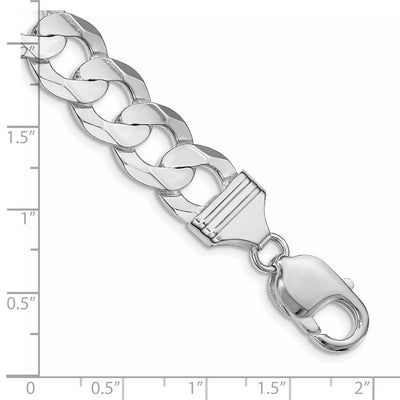 Sterling Silver Rhodium-plated Concave Beveled Curb Bracelet, 7 x 11.9mm