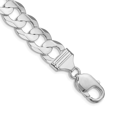 Sterling Silver Rhodium-plated Concave Beveled Curb Chain, 18 x 11.9mm